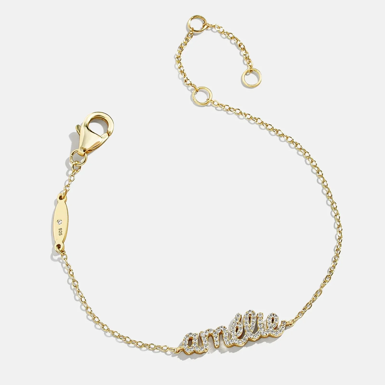14K Gold Pavé Custom Nameplate Bracelet - 14K Gold. Pavé Cubic Zirconia Stones