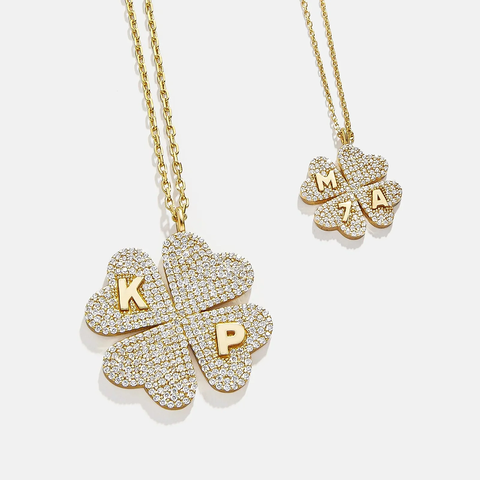 Clover 14K Gold Custom Pendant Necklace - 14K Gold. Pavé Cubic Zirconia Stones