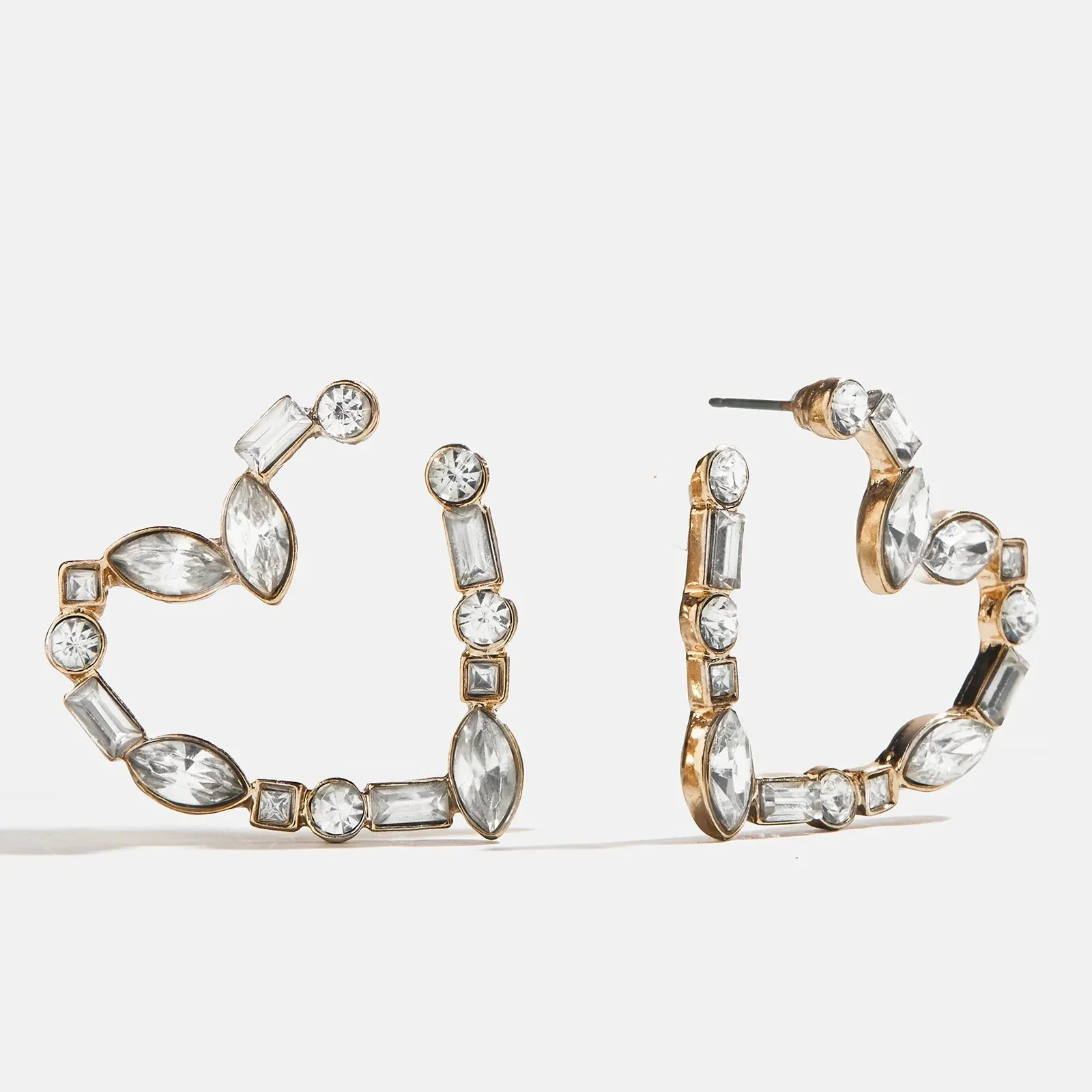Mixed Stone Crystal Heart Hoops - Gold/Pavé