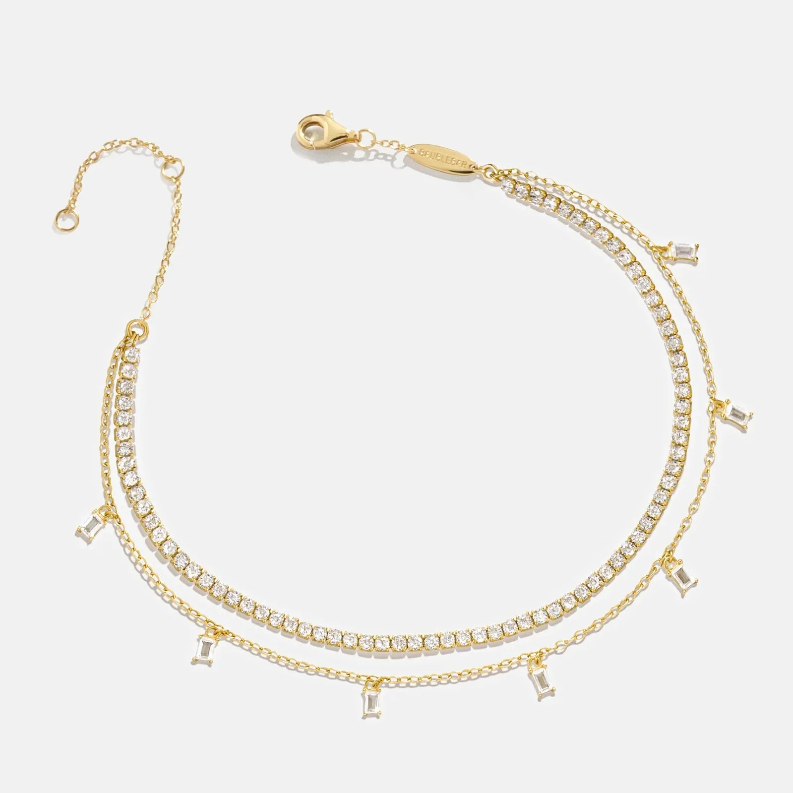 Tina 18K Gold Layered Anklet - Gold/Pavé