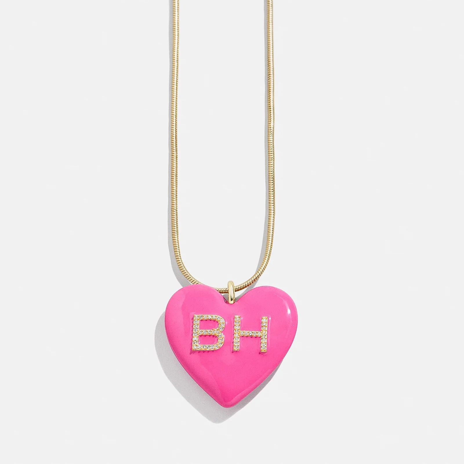 Millie Bubble Heart Custom Initial Necklace - Hot Pink