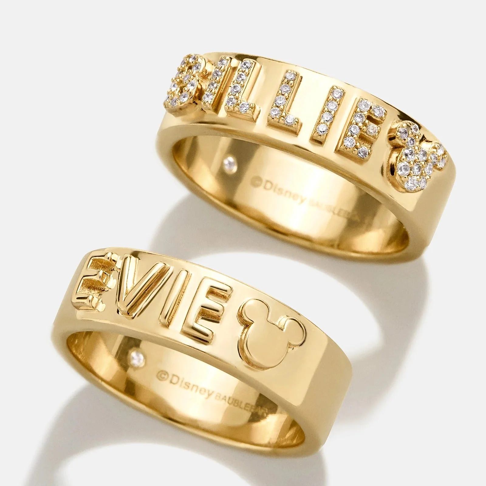 Disney 14K Gold Plated Sterling Silver Custom Block Ring - Gold/Pavé