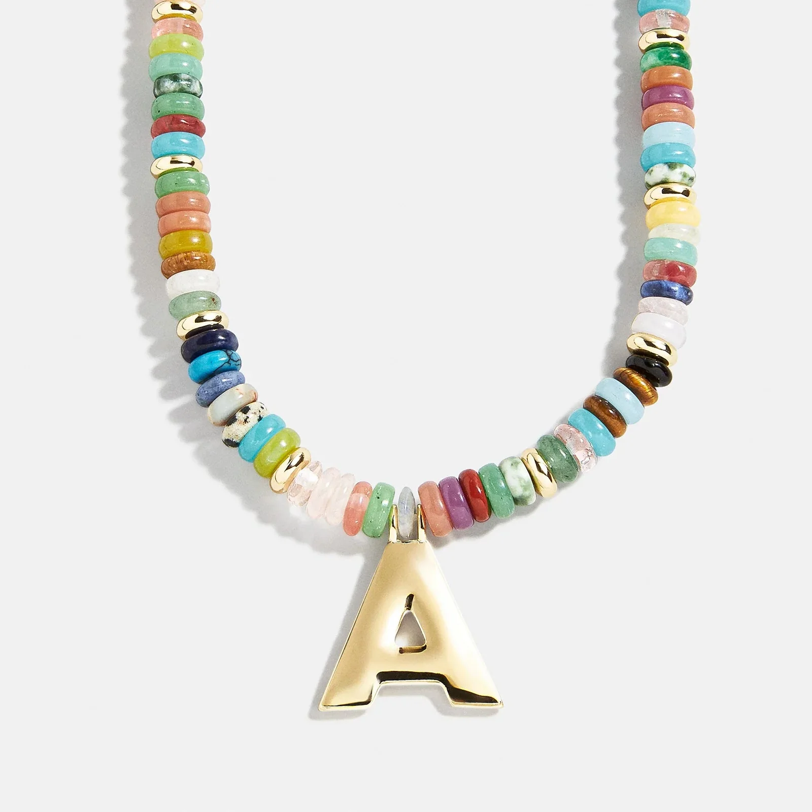 Semi-Precious Block Initial Necklace - Multi/Gold