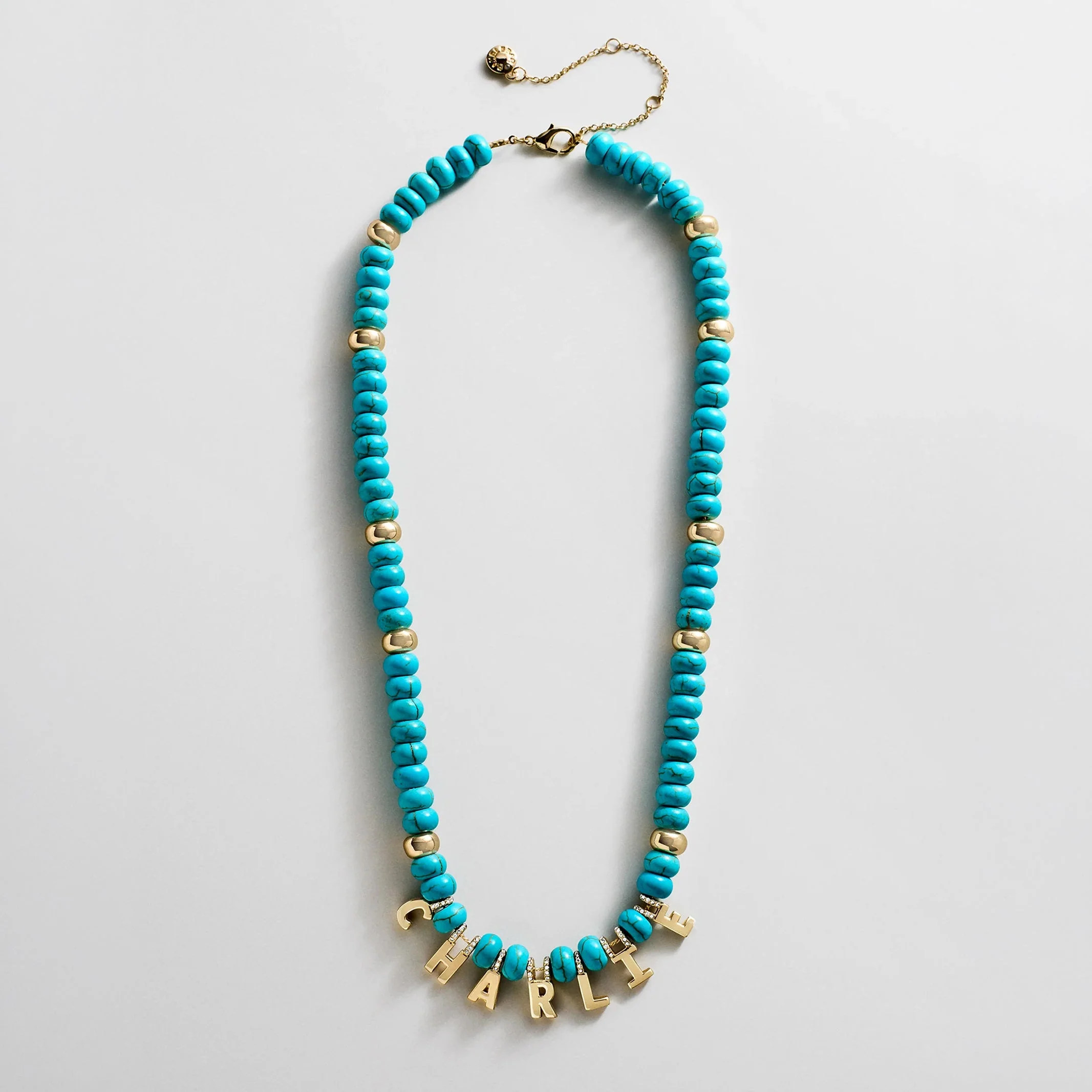 Semi-Precious Gold Custom Nameplate Necklace - Gold/Blue