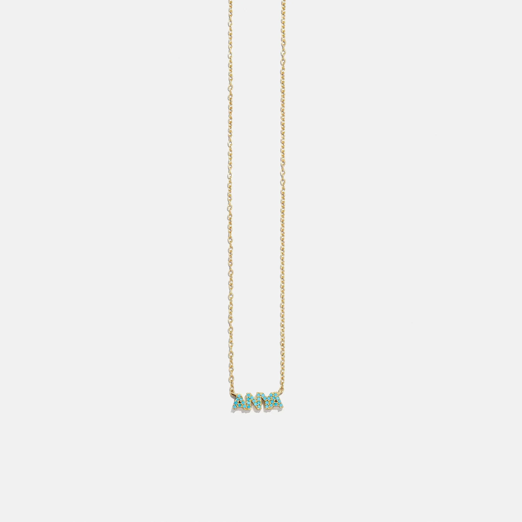 14K Gold Semi-Precious Custom Nameplate Necklace - Turquoise
