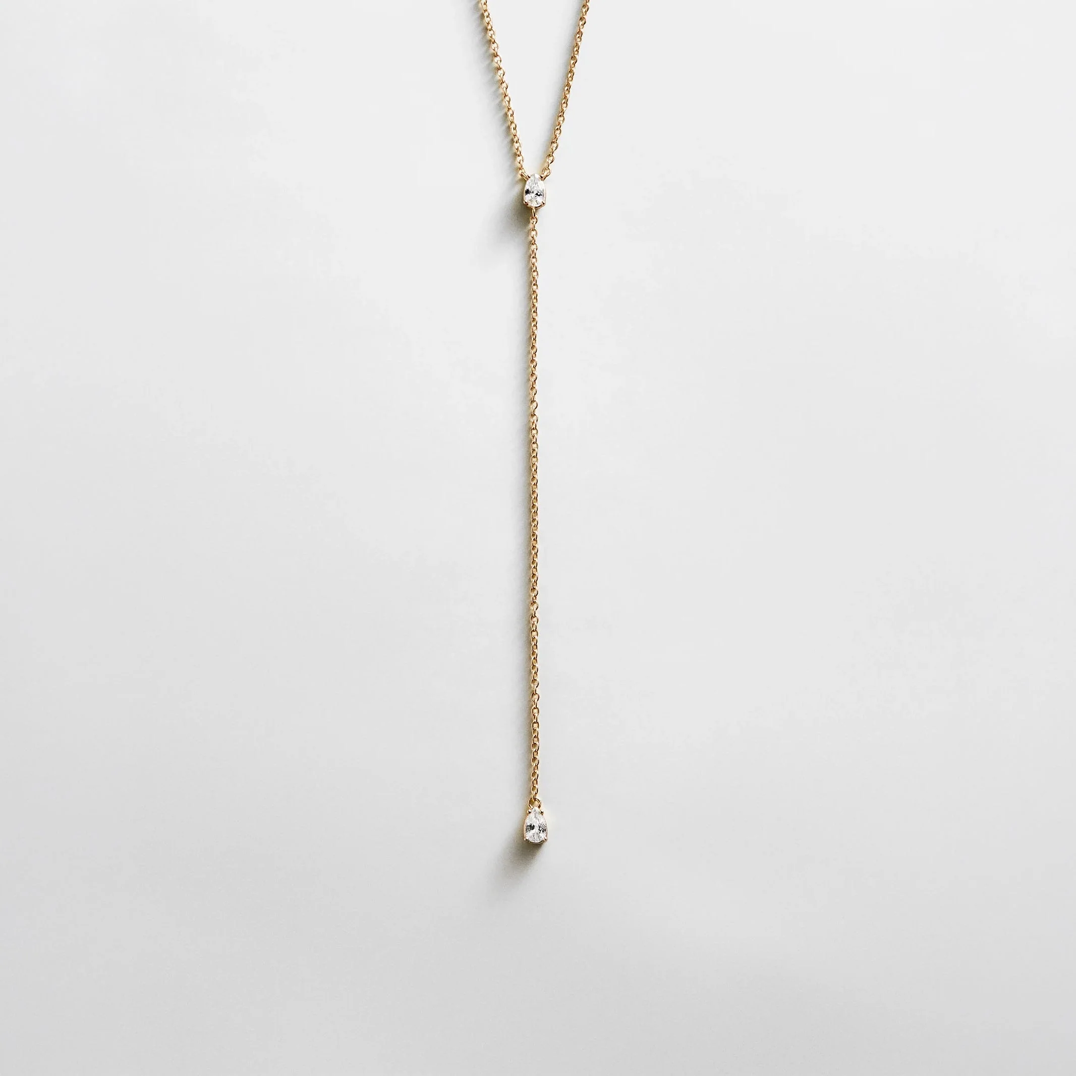 Teardrop 14K Gold Lariat Necklace - Gold/Pavé