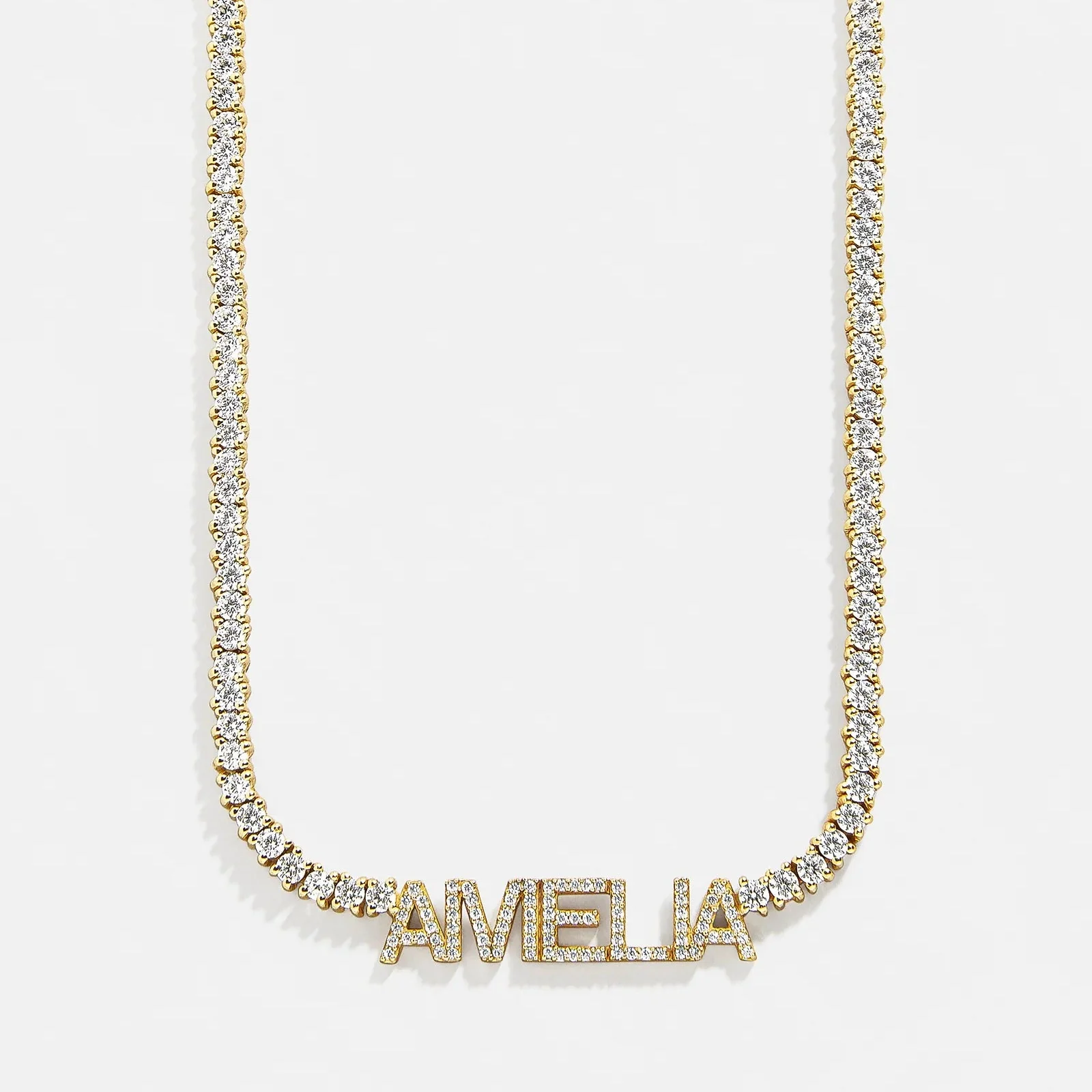 Billie 14K Gold Tennis Custom Nameplate Necklace - Block