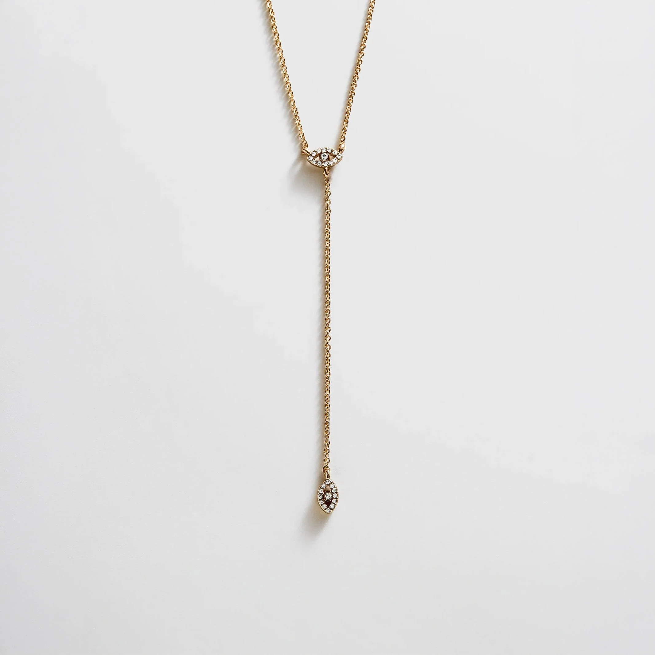 Evil Eye Lariat Necklace - Gold/Pavé