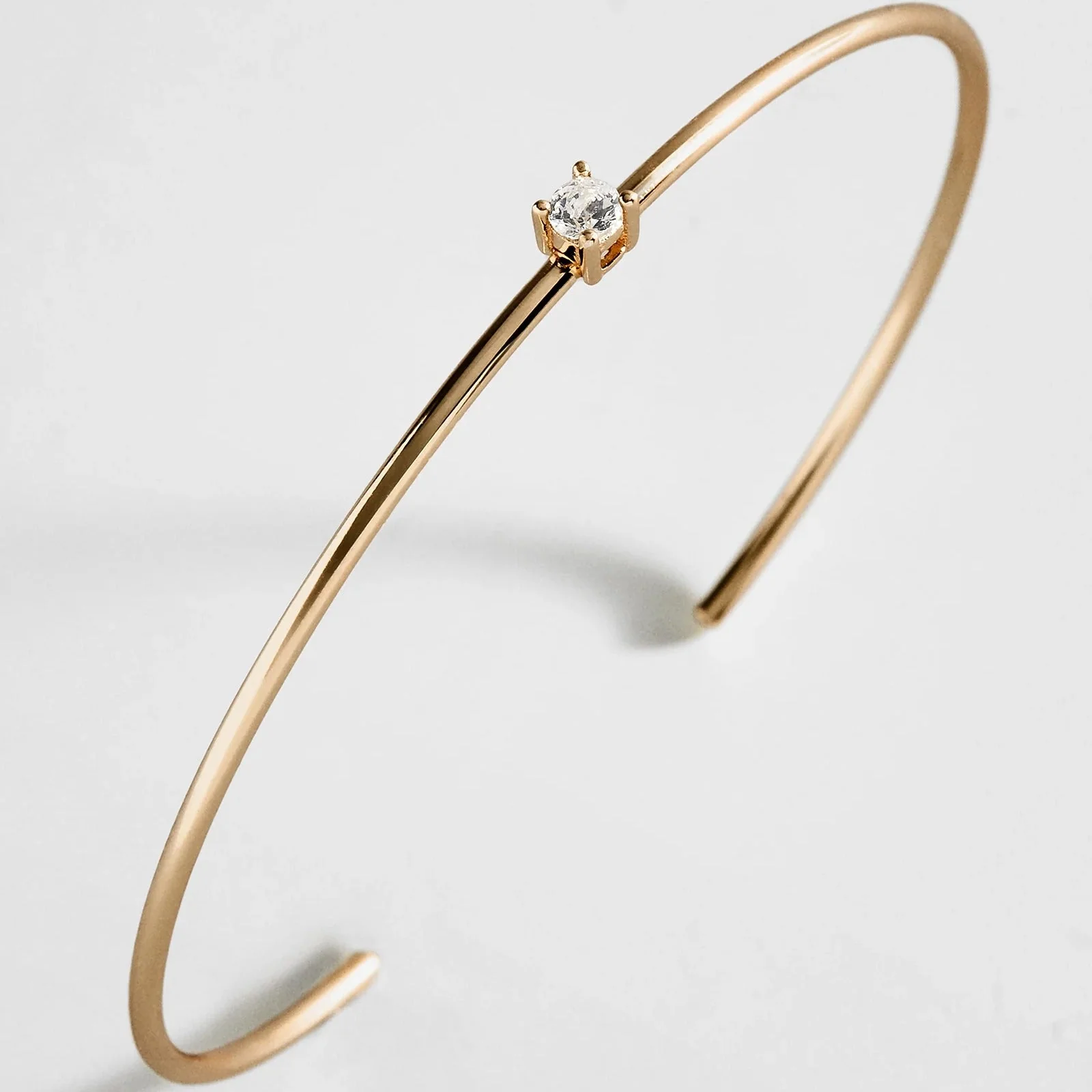 Valentina 14K Gold Cuff Bracelet - Gold Cuff. Round Stone