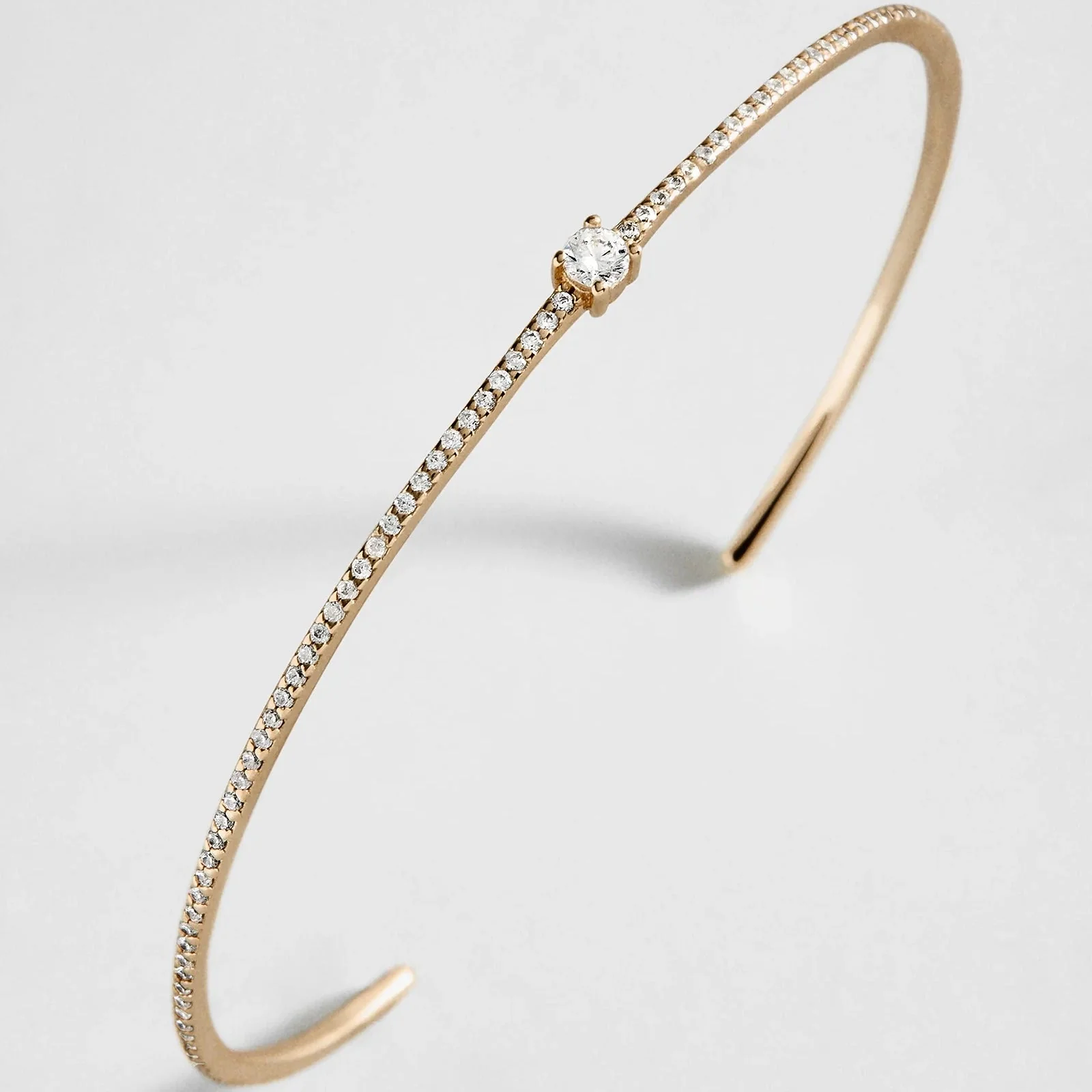 Eliza 14K Gold Cuff Bracelet - Gold/Pavé Cuff. Round Stone