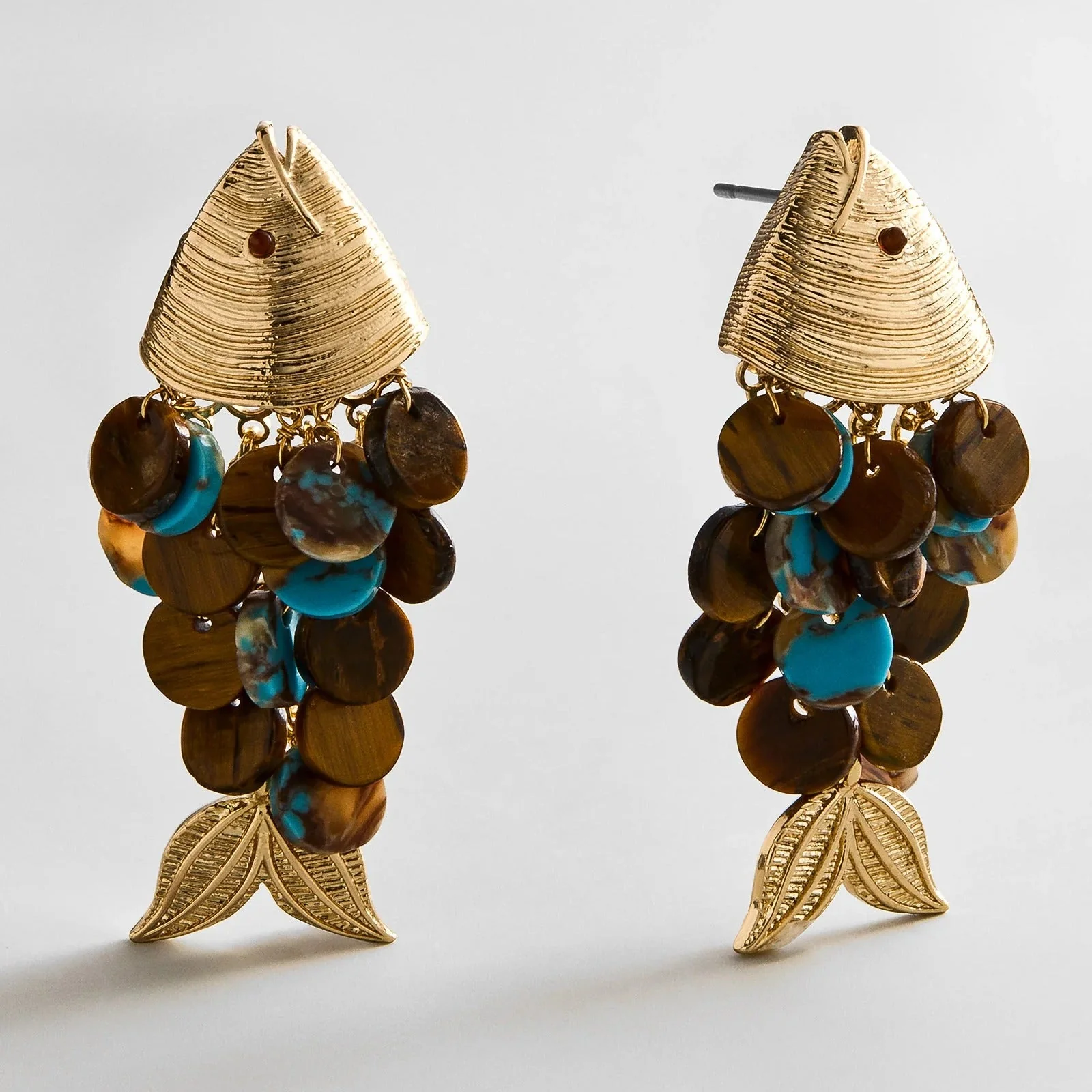 Ripple Effect Fish Earrings - Gold/Tiger's Eye