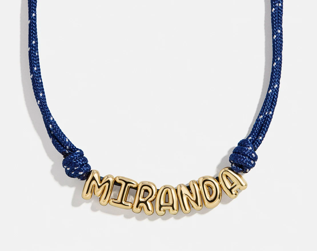Bubble Letter Custom Paracord Necklace - Navy/White