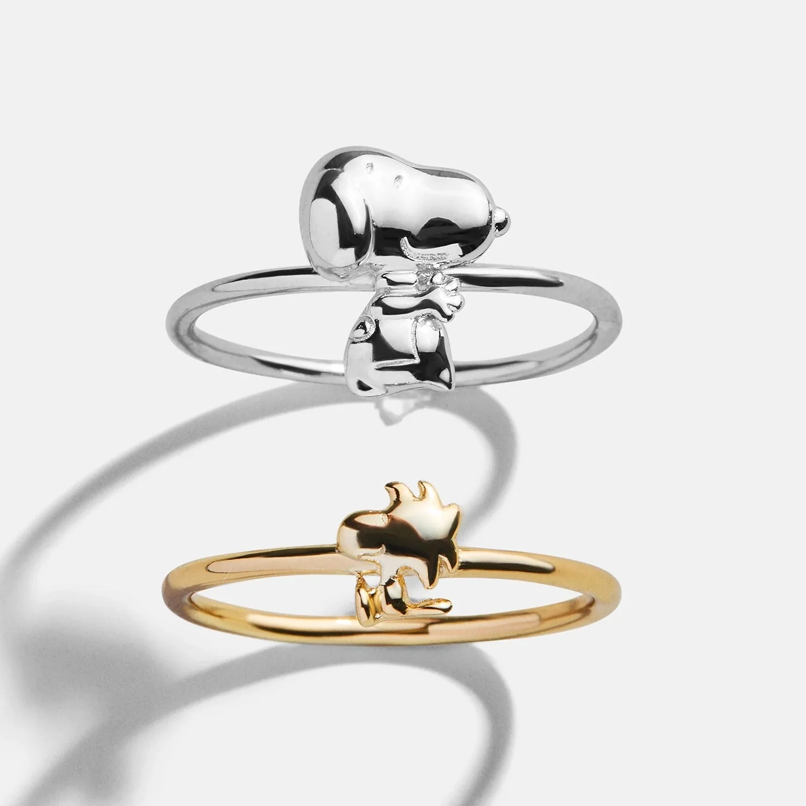 Peanuts Snoopy & Woodstock 14K Gold Ring Set - Gold/Silver
