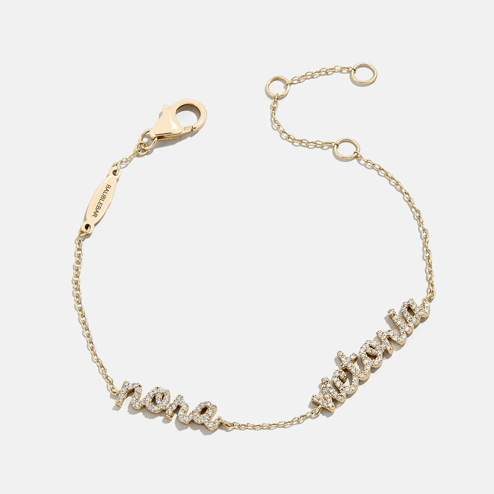 14K Gold/Pavé Custom Script Multi Name Bracelet - 2 Names