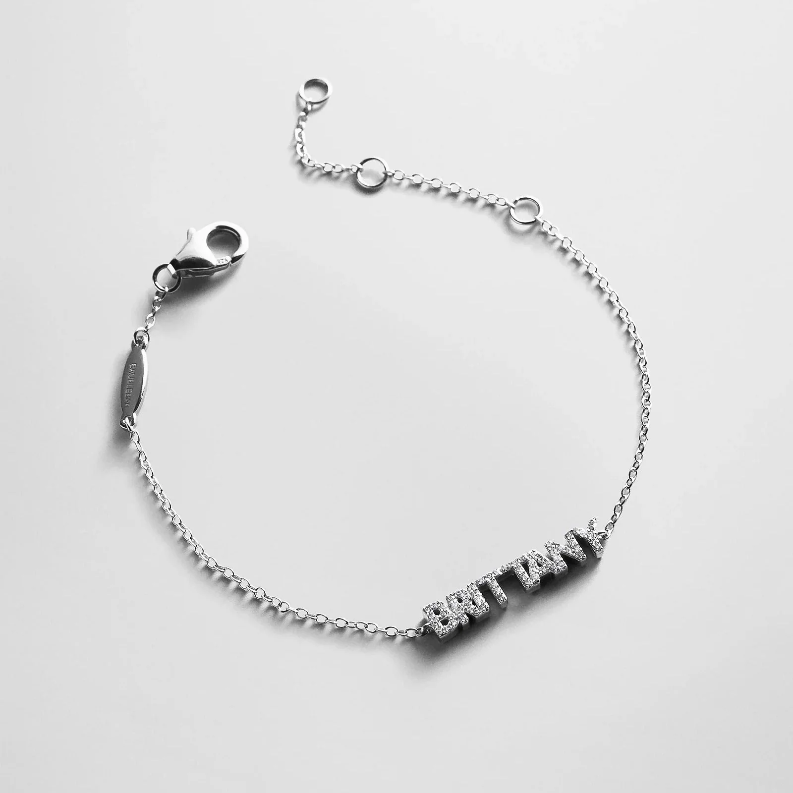 Sterling Silver/Pavé Custom Block Multi Name Bracelet - 1 Name