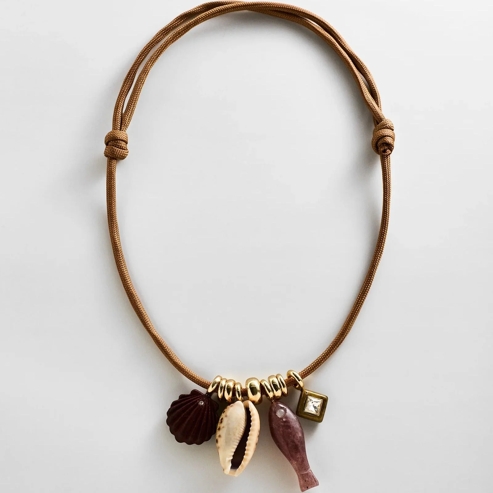 Shay Cord Charm Necklace - Brown