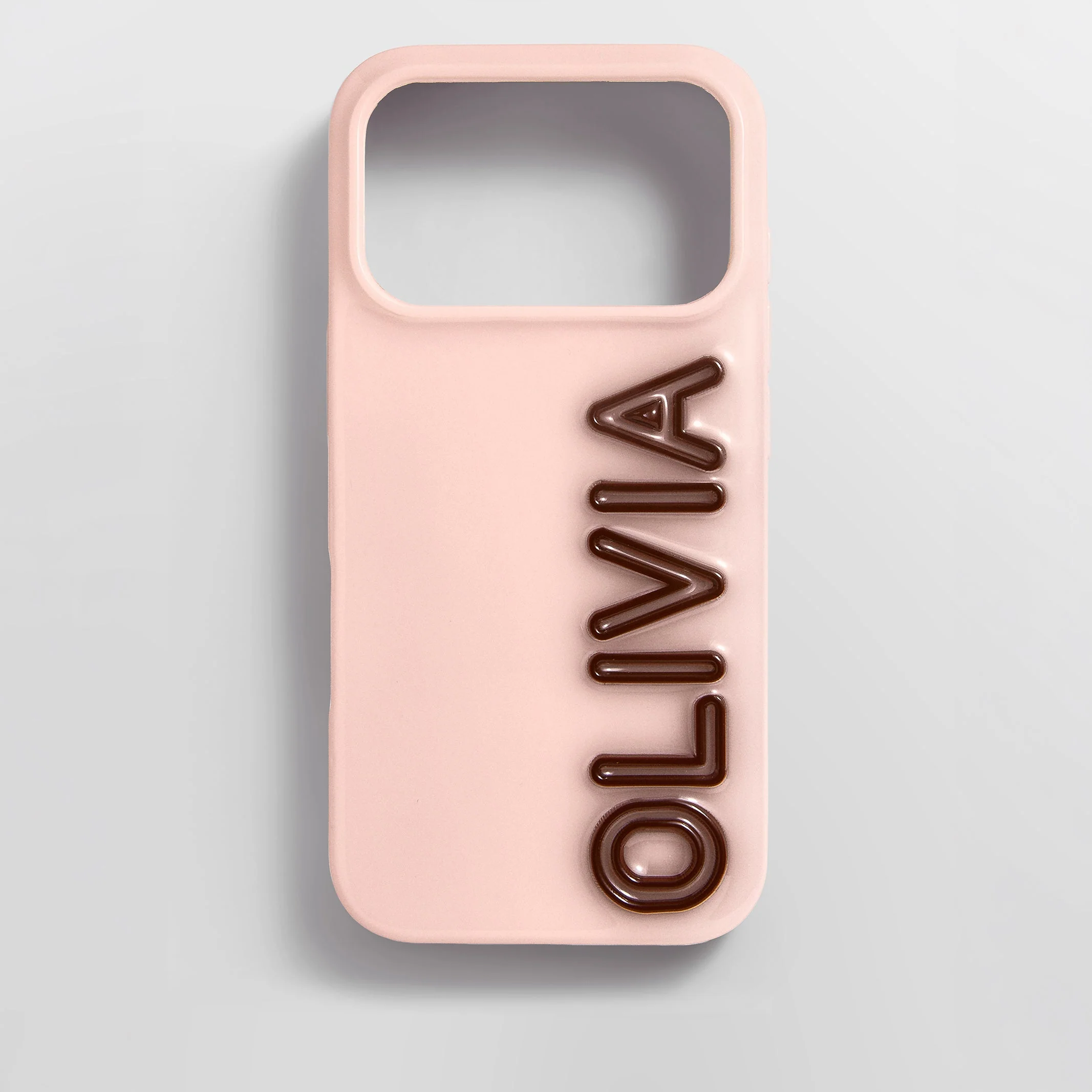 Fine Line Custom iPhone Case - Baby Pink/Dark Brown