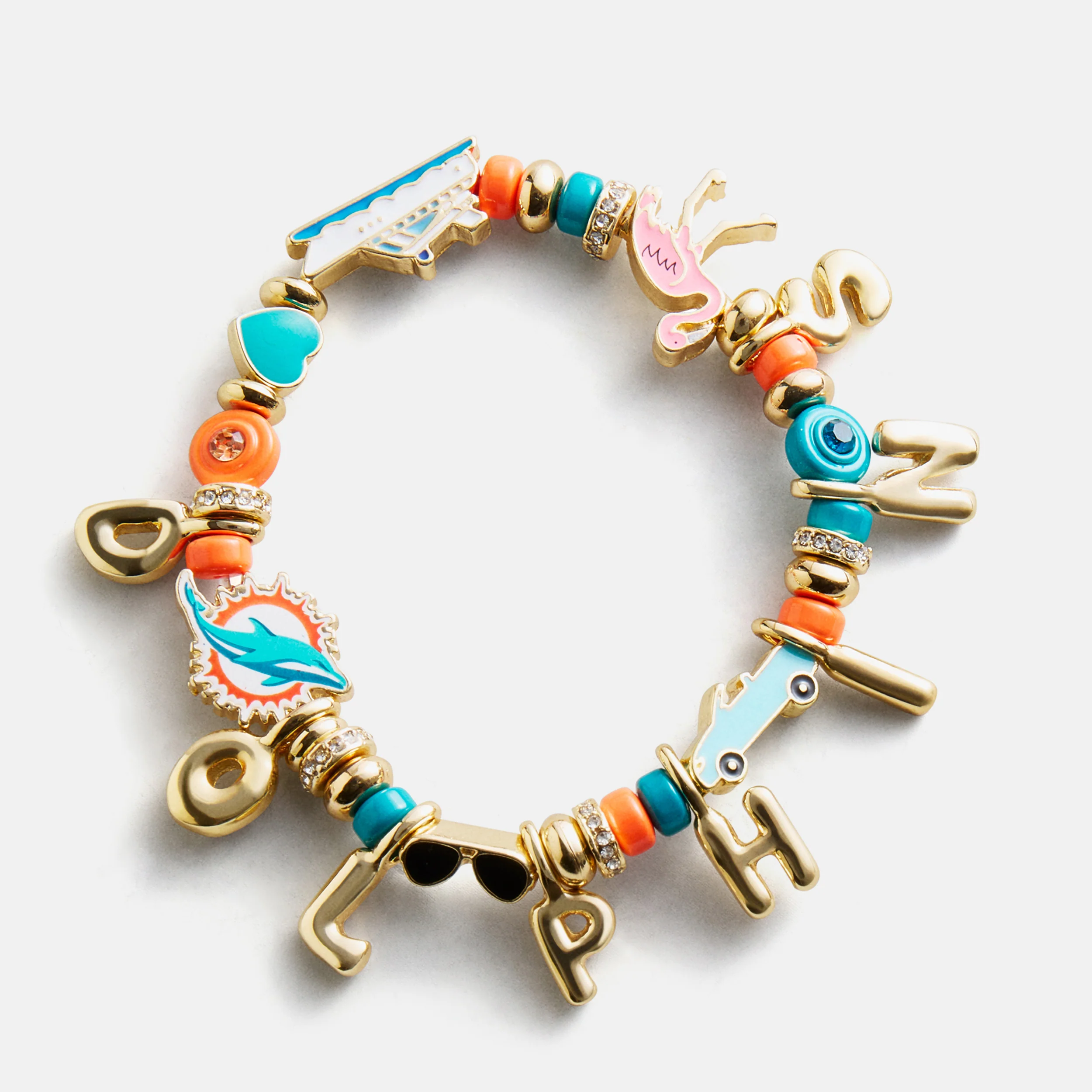 NFL Beaded Charm Bracelet - Miami Dolphins