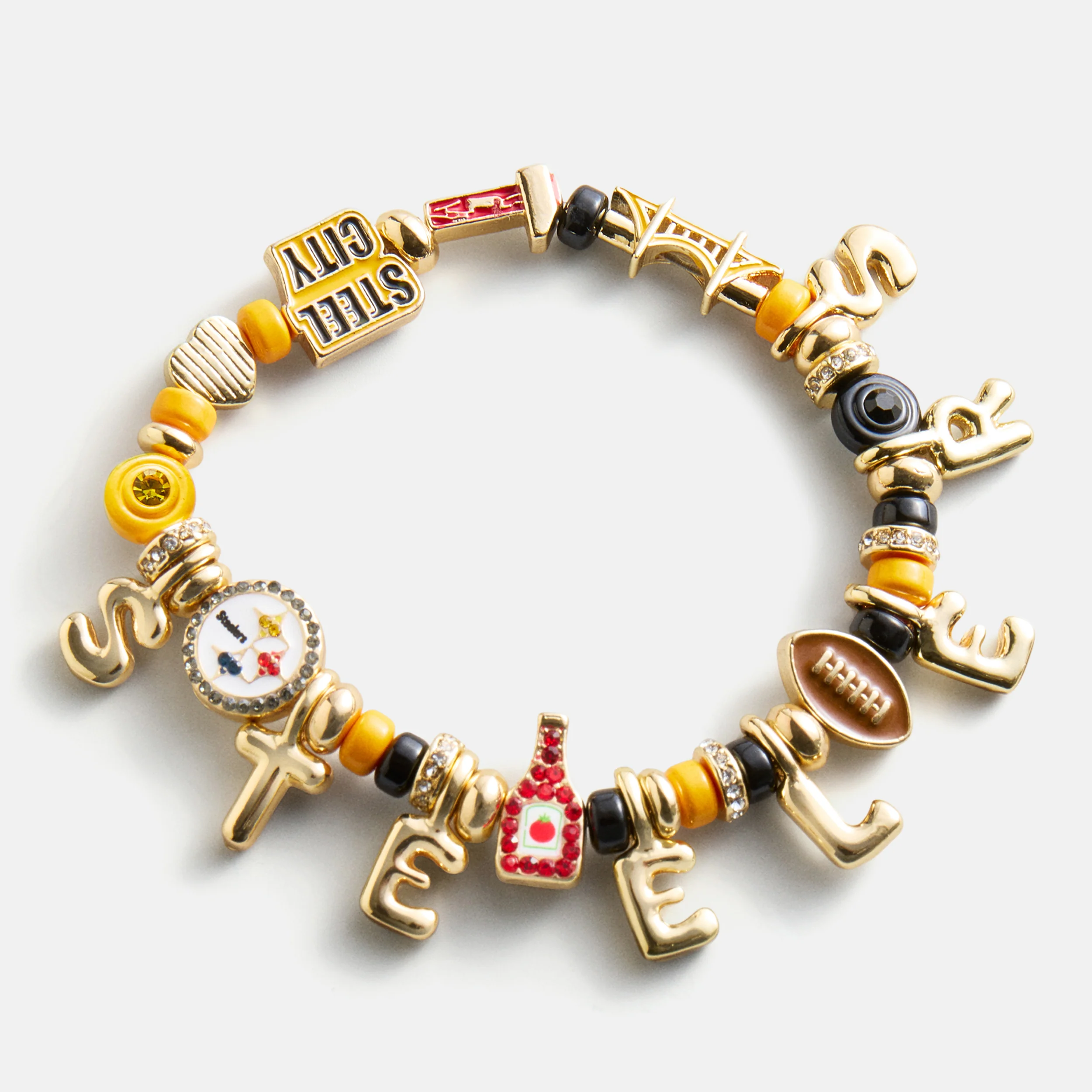 NFL Beaded Charm Bracelet - Pittsburgh Steelers