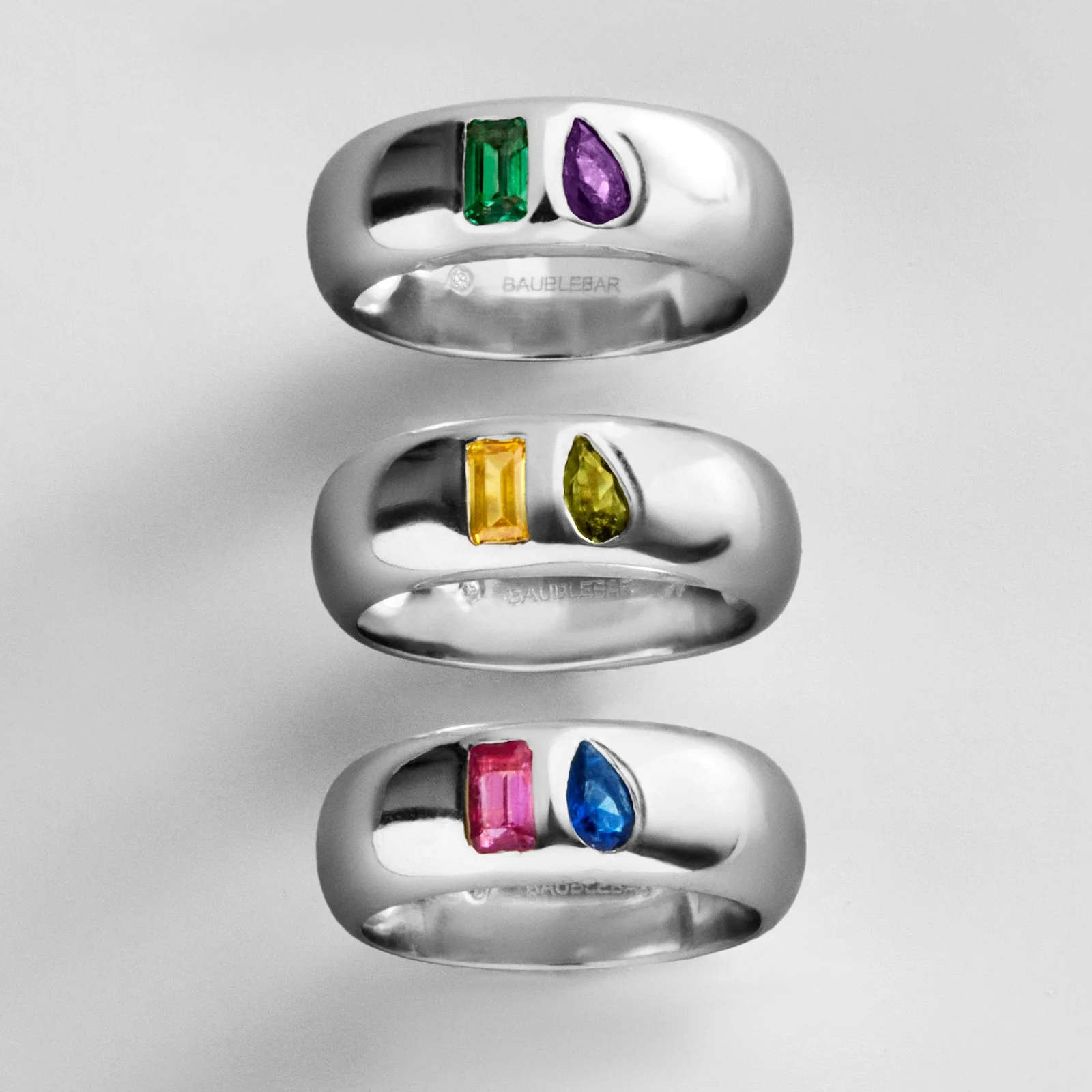 Multi-Stone Puffy Custom Birthstone Ring - Silver
