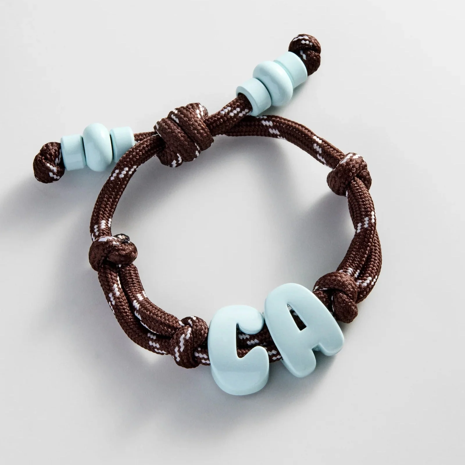 Knotty Enamel Initial Custom Bracelet - Brown/Blue Double Letter