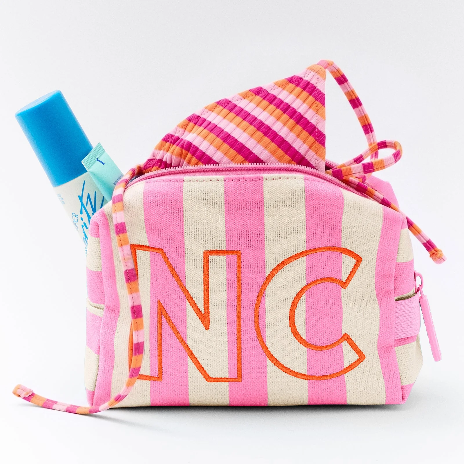 Striped Take It Away Custom Storage Pouch - Custom Flamingo