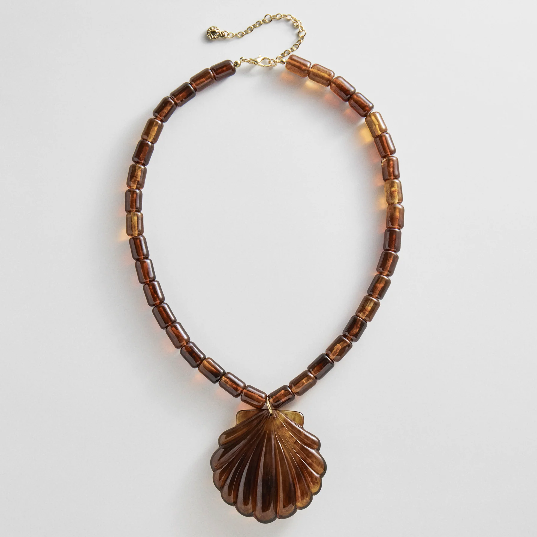 Washed Ashore Seashell Pendant Necklace - Deep Brown