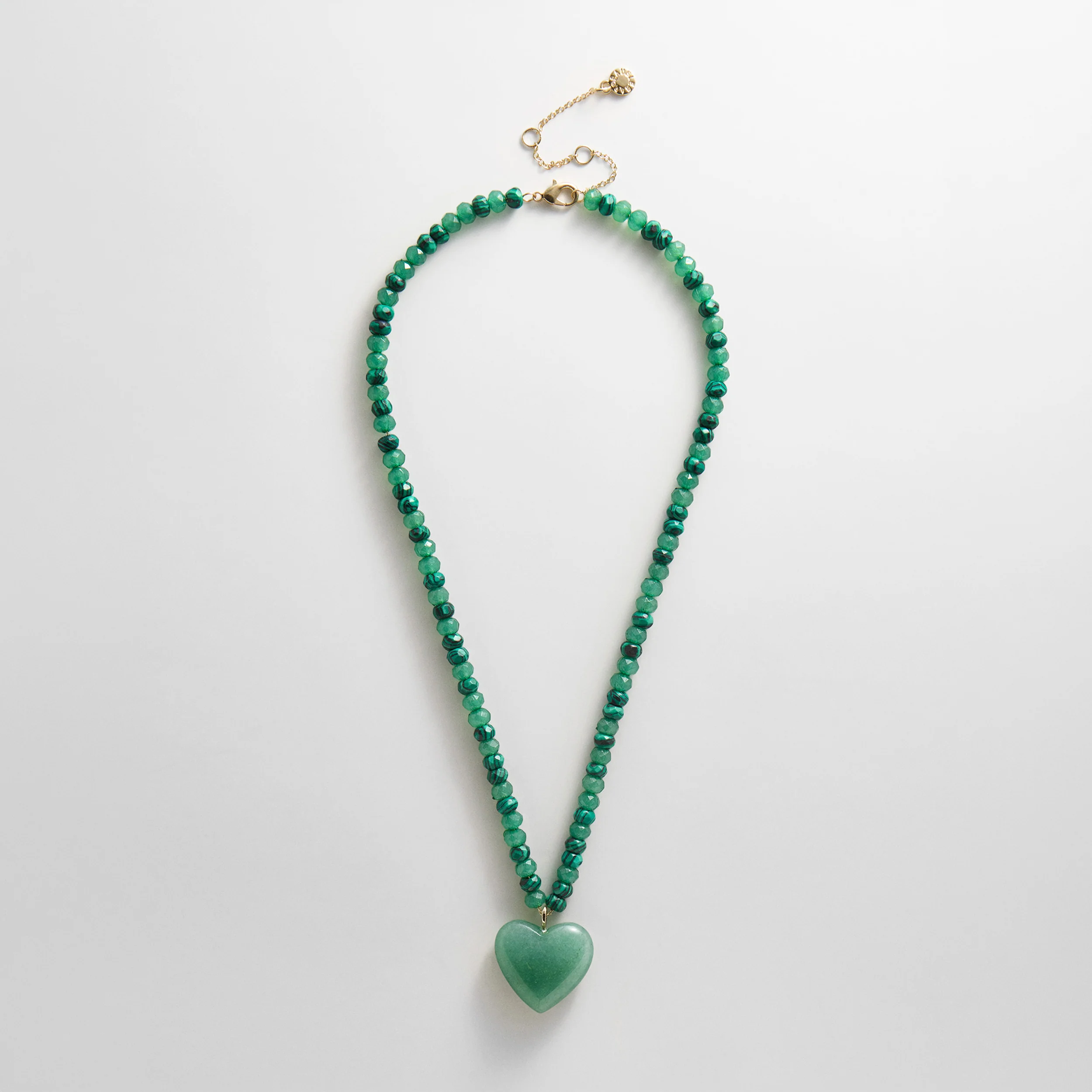Semi-Precious Heart Necklace - Light Jade/Malachite
