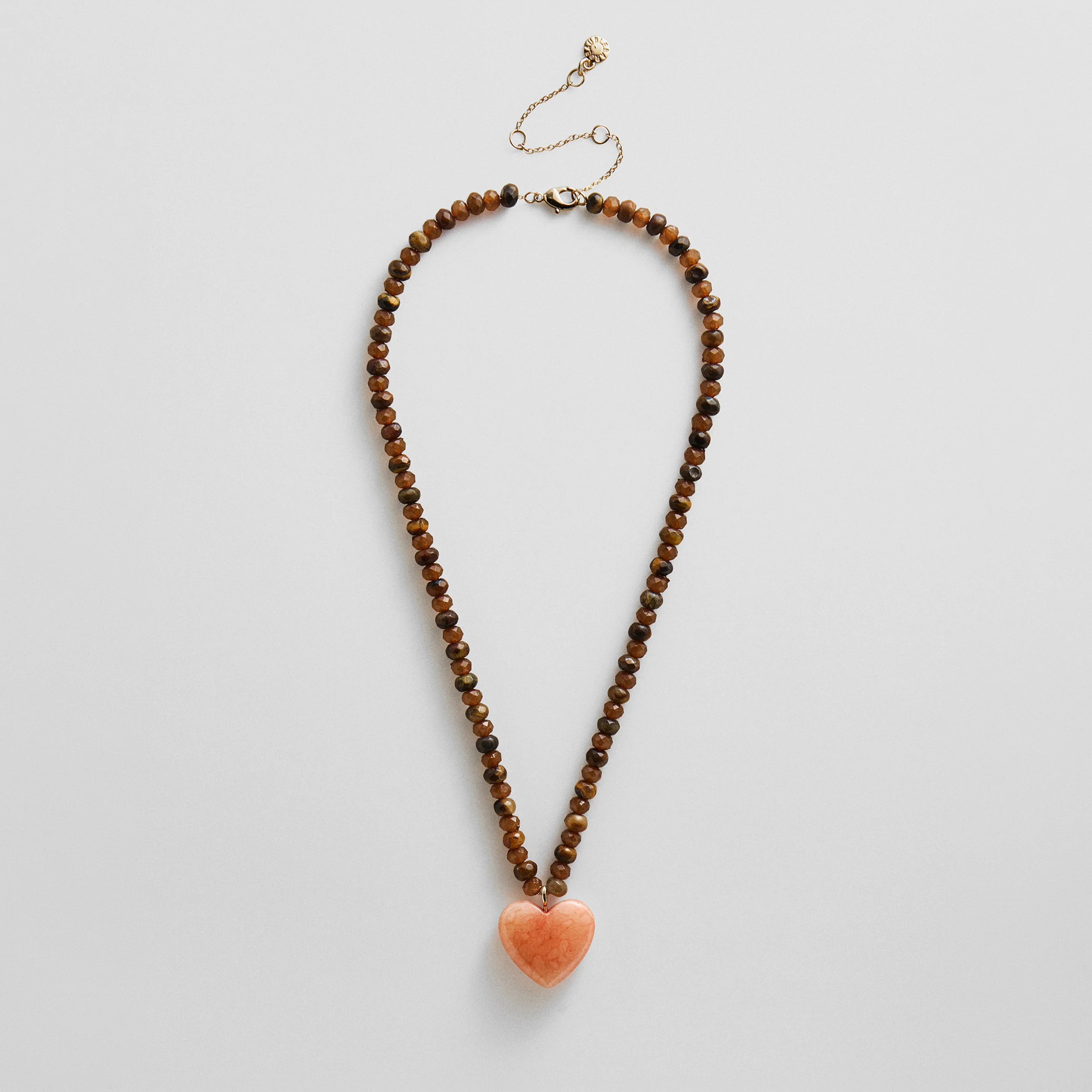 Semi-Precious Heart Necklace - Smoky Quartz/Tiger's Eye