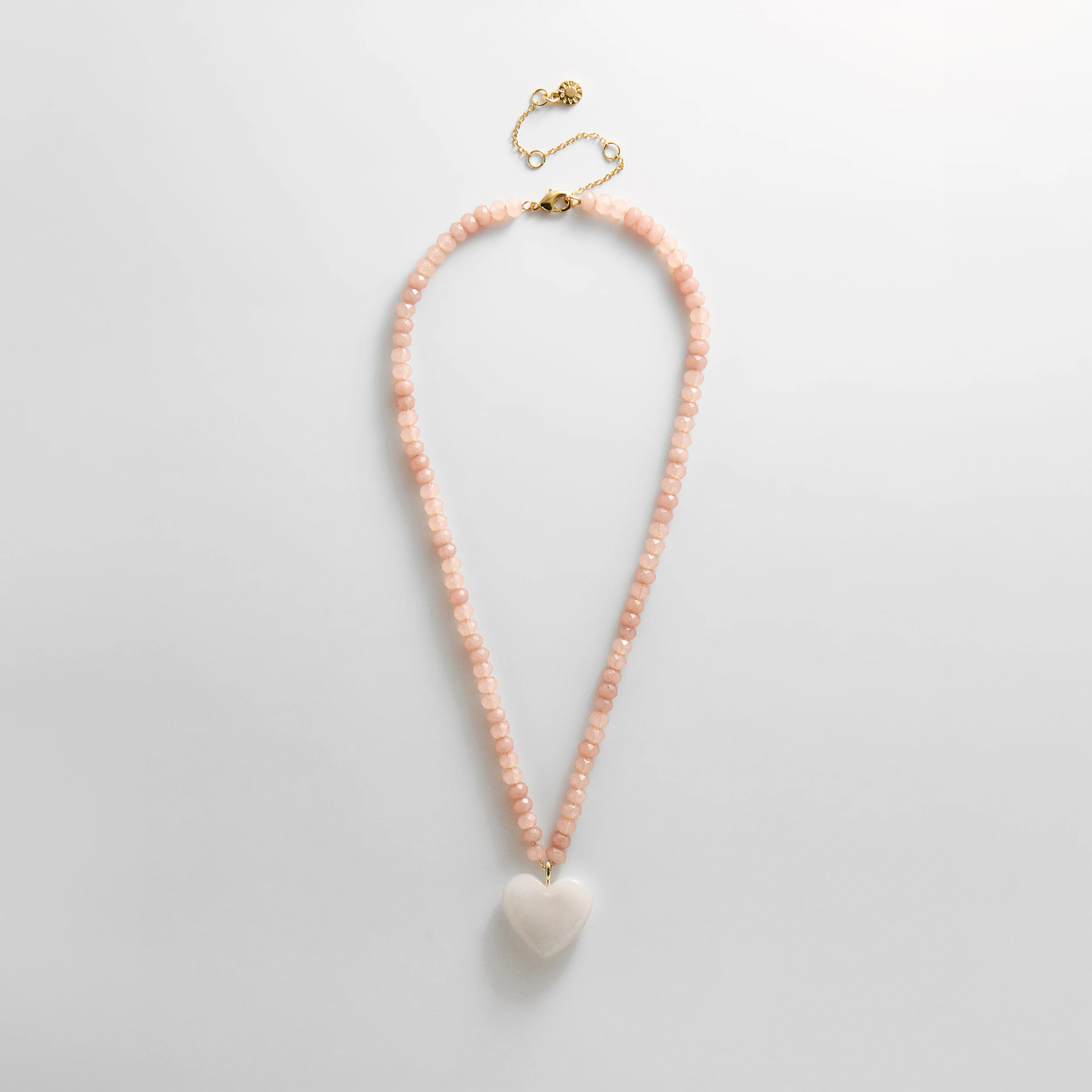 Semi-Precious Heart Necklace - White Quartz/Smoky Quartz