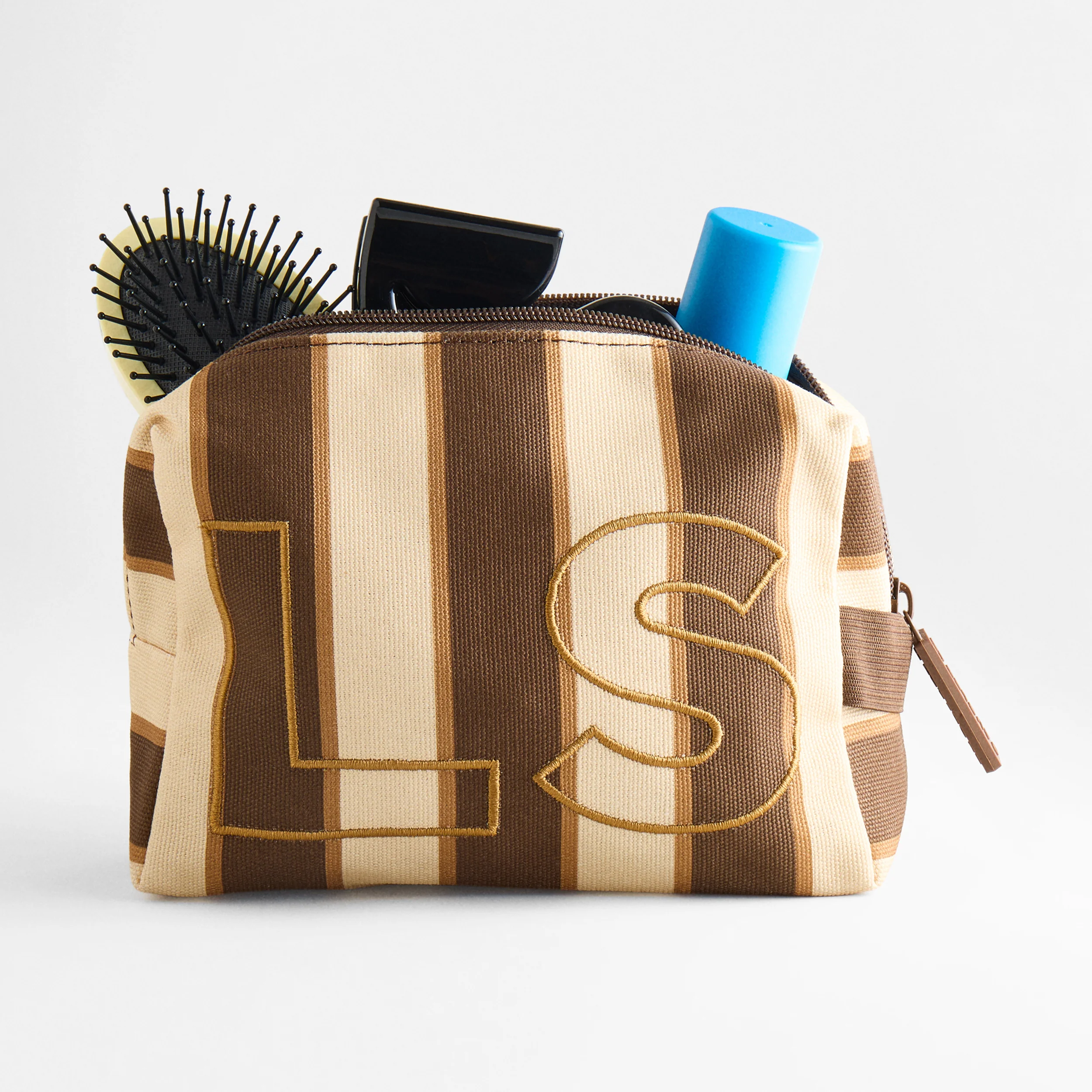 Striped Take It Away Custom Storage Pouch - Mocha