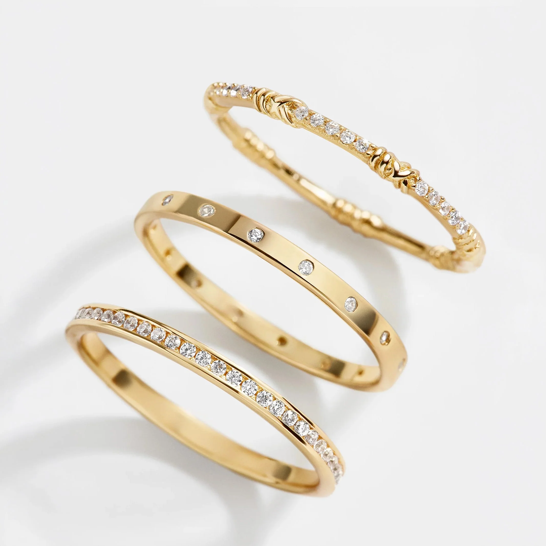 Maddie 18K Gold Ring Set - Gold/Pavé