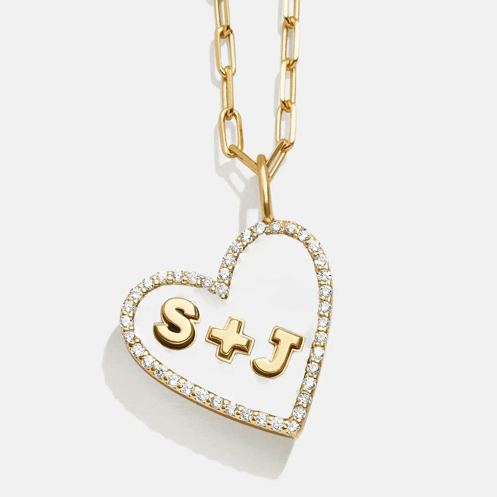 Reversible 14K Gold Custom Heart Necklace - Gold/Pavé